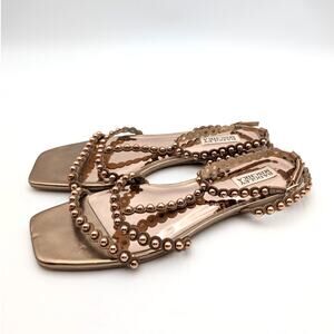 Badgley Mischka Cami Pearled Gladiator Flat Sandal Bronze Size US9.5M EU40